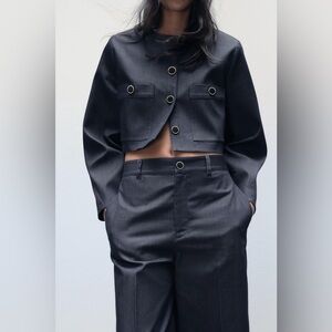 ZARA cropped jacket with buttons & high waisted culottes